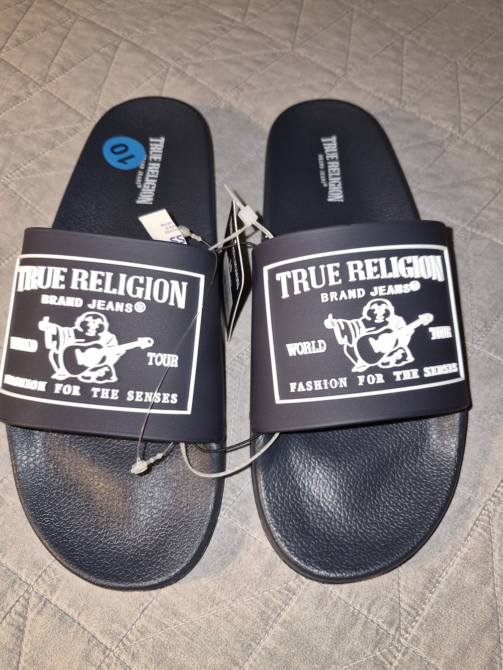True Religion Black Logo Slide Sandals